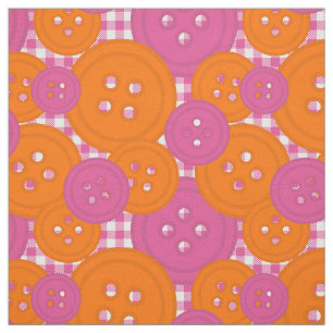 Preppy Button Gingham Pattern - Hot Pink & Orange Fabric