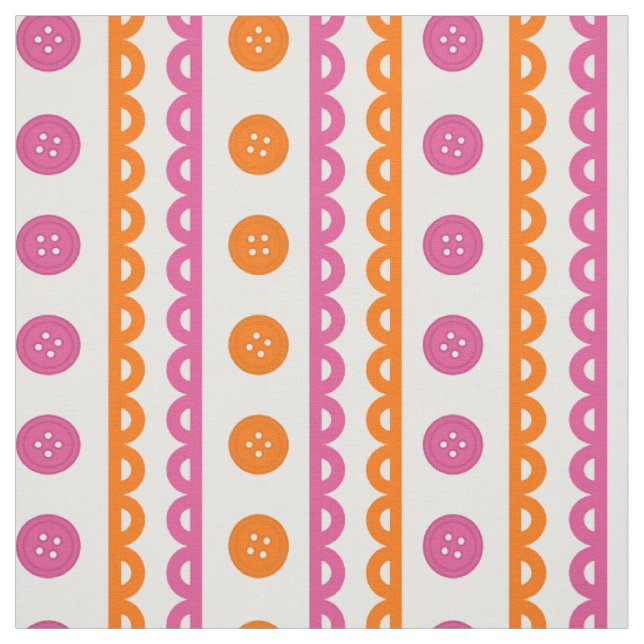 Preppy Button Scalloped Stripe - Hot Pink & Orange Fabric (Swatch)