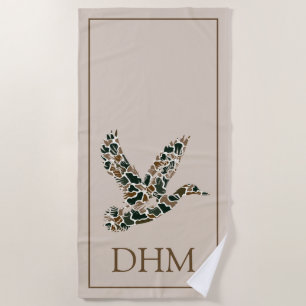 Preppy Camouflage Mallard Duck Monogram Beach Towel