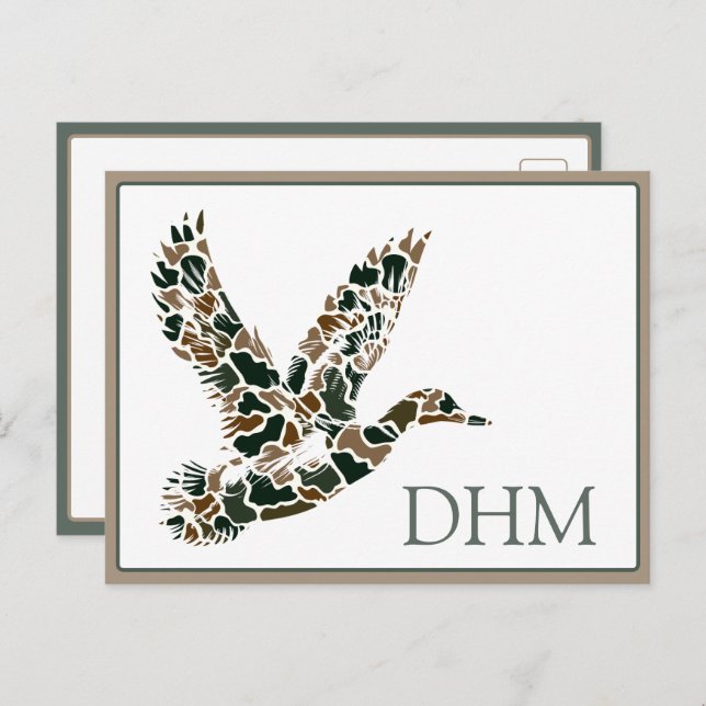 Preppy Camouflage Mallard Duck Monogram Postcard (Front/Back)