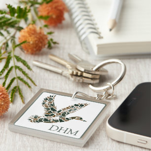 Preppy Camouflage Mallard Ducks Monogram Key Ring