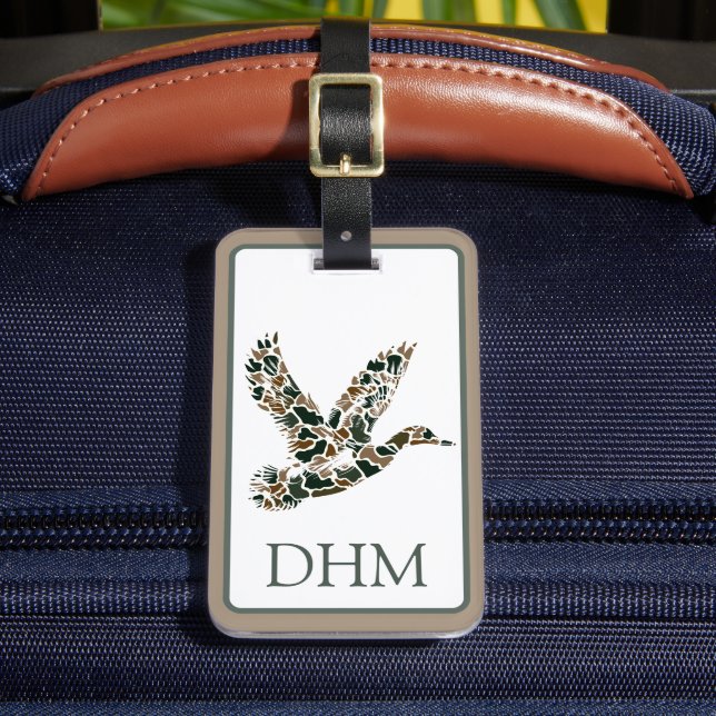 Preppy Camouflage Mallard Ducks Monogram Luggage Tag (Front Insitu 2)