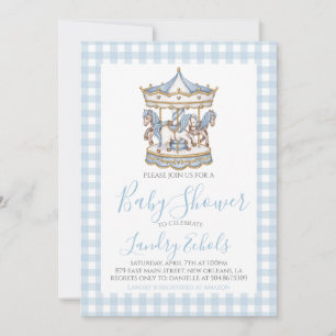 Preppy Carousel Blue Boy Baby Shower Invitation
