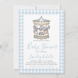 Preppy Carousel Blue Boy Baby Shower Invitation