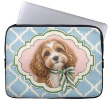 Preppy Cavapoo Dog Blue Pink Green Laptop Sleeve