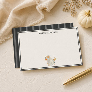 Preppy Charcoal Stripe Halloween Golden Retriever Stationery
