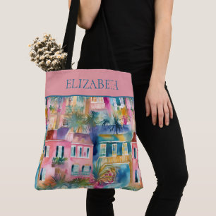 Preppy Charleston Houses Personalised Tote Bag