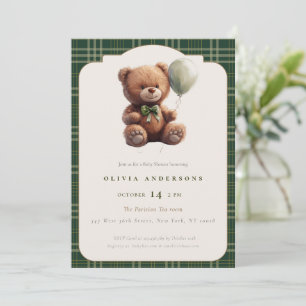 Preppy Charm Plaid Teddy Bear Baby Invitation