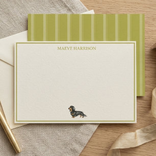 Preppy Chartreuse Stripe Dachshund Stationery