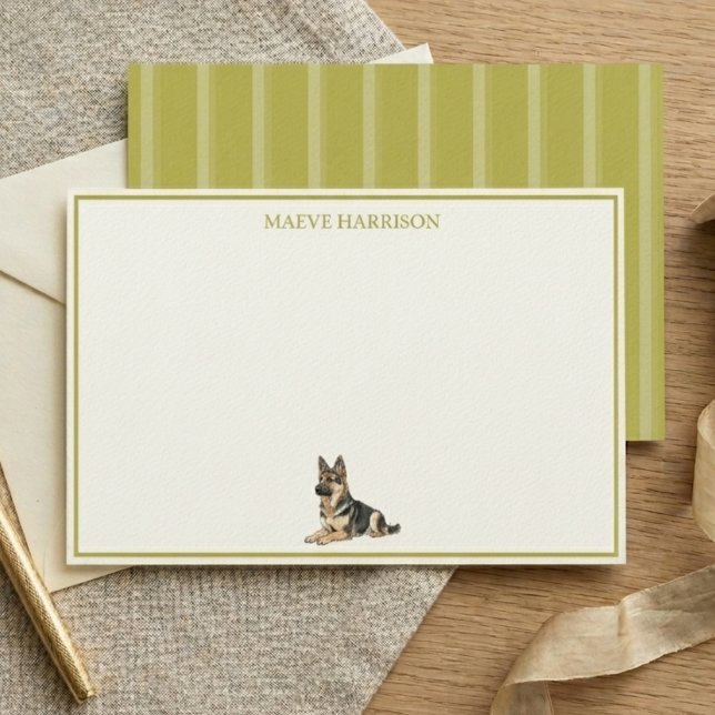 Preppy Chartreuse Stripe German Shepherd Stationery (Preppy Chartreuse Stripe German Shepherd Stationery)