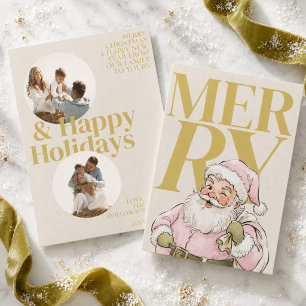 Preppy Chartreuse Typography Santa Photo Holiday Card