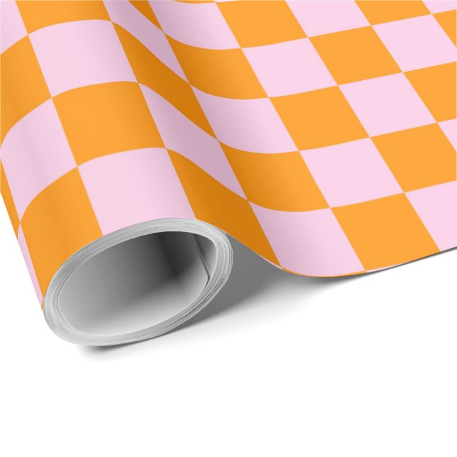 Preppy Check Pink Orange Mod Wrapping Paper (Roll Corner)
