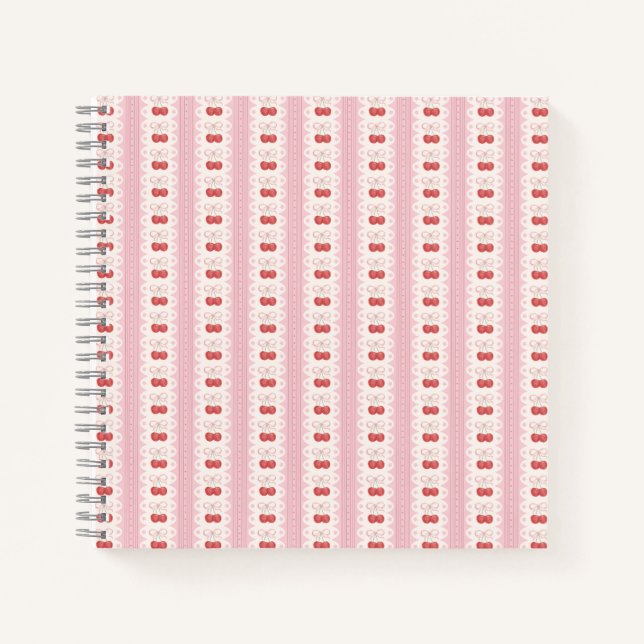 Preppy Cherry Stripes - Pink and Off White Notebook (Front)