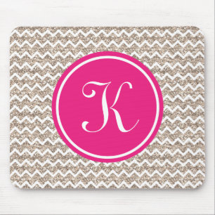 Preppy Chevron in Gold Glitter Mouse Mat