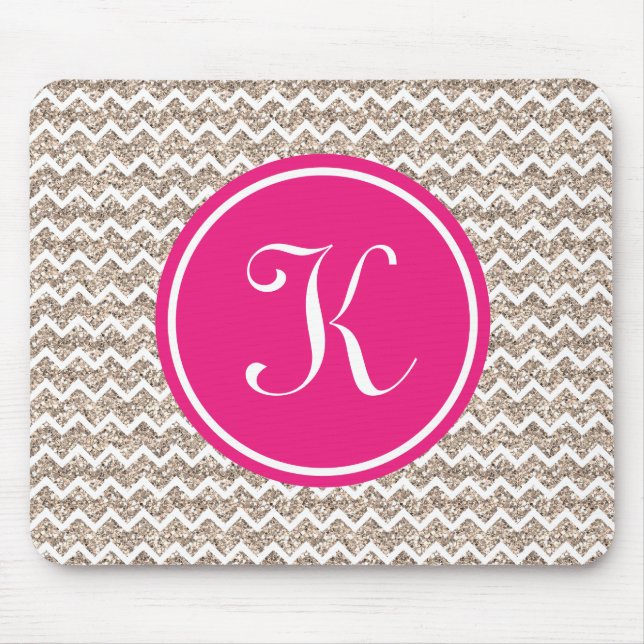 Preppy Chevron in Gold Glitter Mouse Mat (Front)