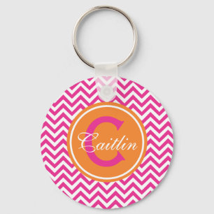 Preppy Chevron in Hot Pink Key Ring