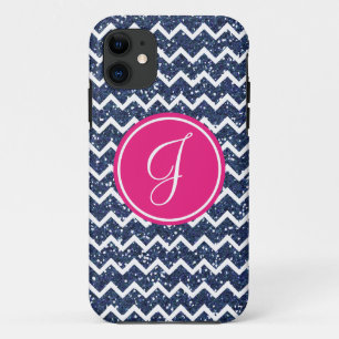 Preppy Chevron in Navy Glitter iPhone 11 Case