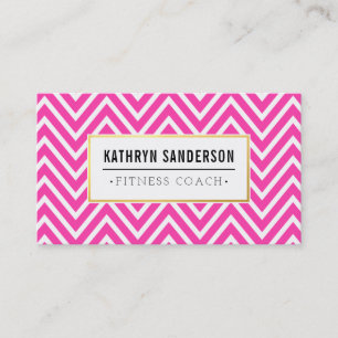 PREPPY CHEVRON pattern gold logo emblem hot pink Business Card