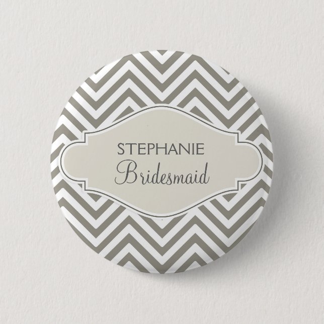 Preppy Chevron Stripe Modern Monogrammed Name 6 Cm Round Badge (Front)