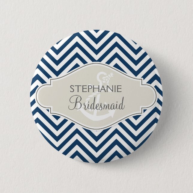 Preppy Chevron Stripe Modern Nautical Anchor 6 Cm Round Badge (Front)