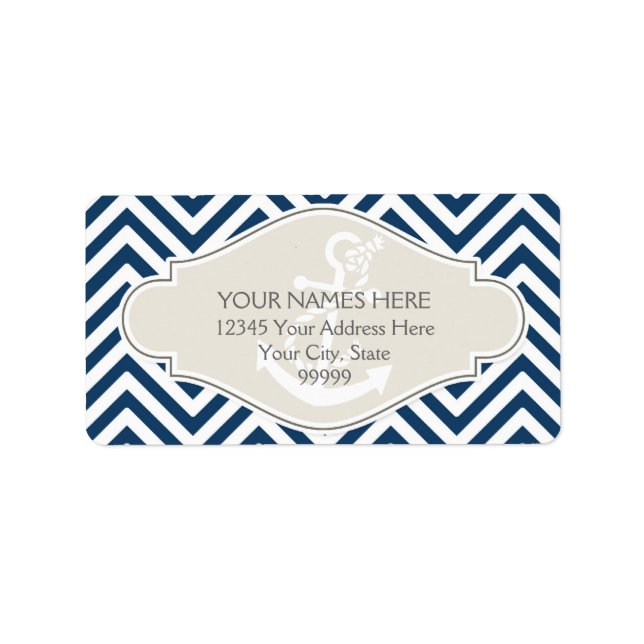 Preppy Chevron Stripe Modern Nautical Anchor Label (Front)