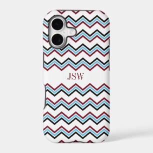 Preppy chevron zigzag blue red pattern monogram