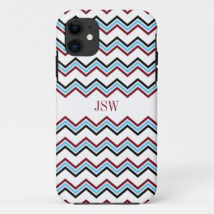 Preppy chevron zigzag blue red pattern monogram iPhone 11 case