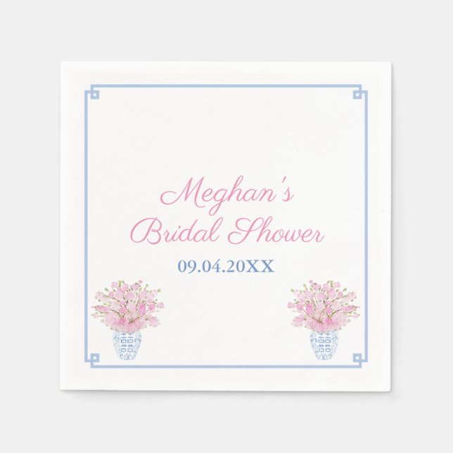 Preppy Chic Blue And Pink Bridal Shower Napkin (Front)