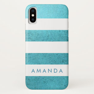 Preppy chic BLUE GLITTER Striped personalised iPhone X Case