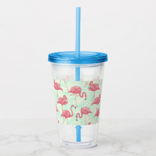 Preppy Chic Elegant Pink Flamingo Pattern Acrylic Tumbler