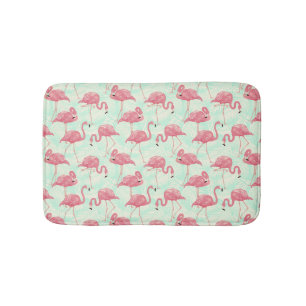 Preppy Chic Elegant Pink Flamingo Pattern Bath Mat