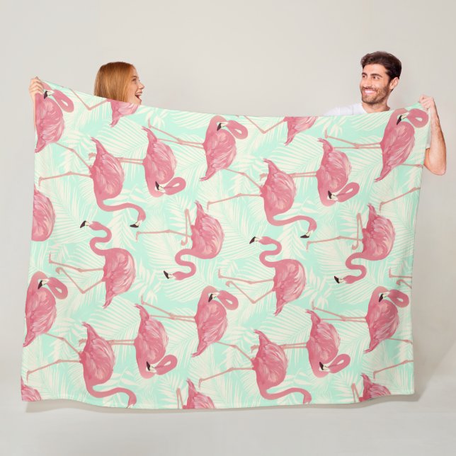 Preppy Chic Elegant Pink Flamingo Pattern Fleece Blanket (In Situ)