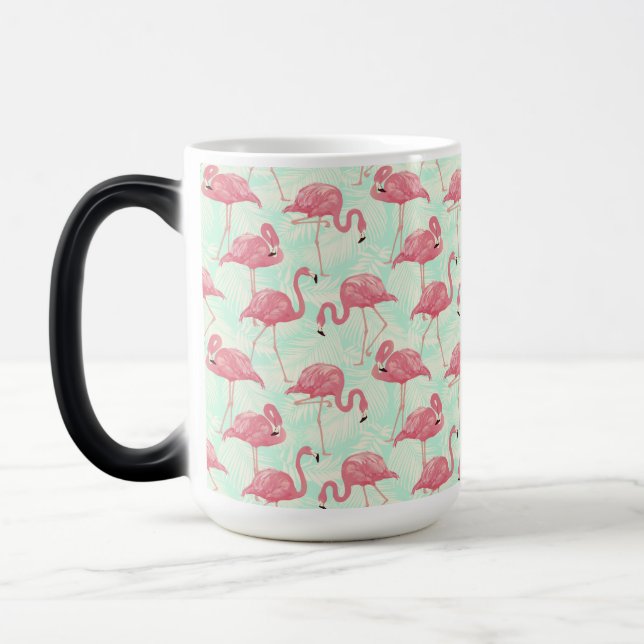 Preppy Chic Elegant Pink Flamingo Pattern Magic Mug (Left)