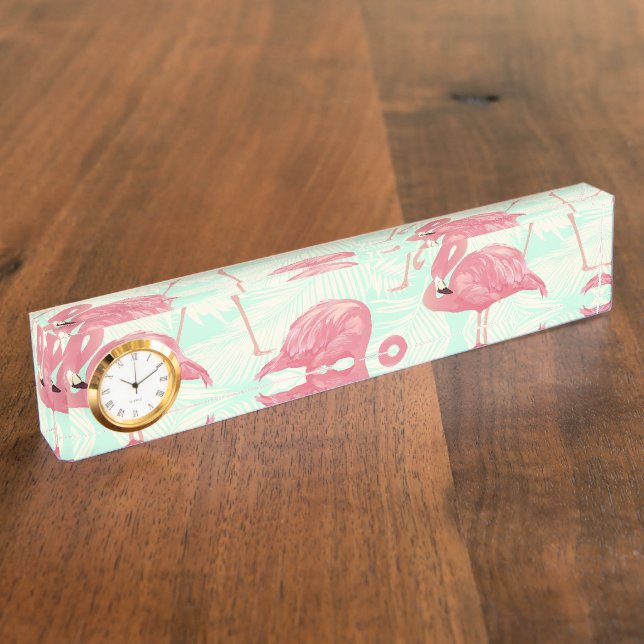 Preppy Chic Elegant Pink Flamingo Pattern Nameplate (Side)