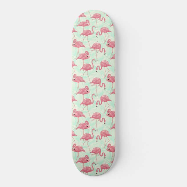 Preppy Chic Elegant Pink Flamingo Pattern Skateboard (Front)