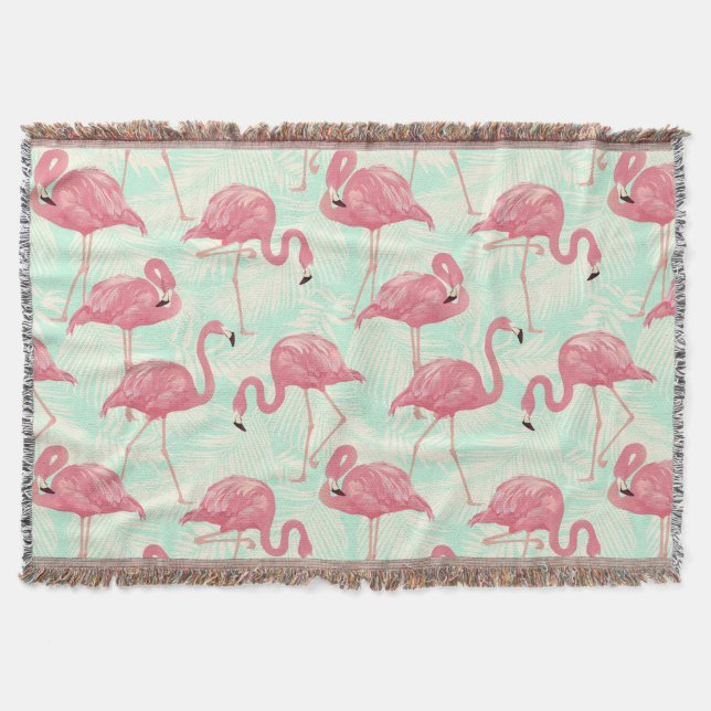 Preppy Chic Elegant Pink Flamingo Pattern Throw Blanket (Front)