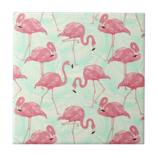 Preppy Chic Elegant Pink Flamingo Pattern Tile (Front)