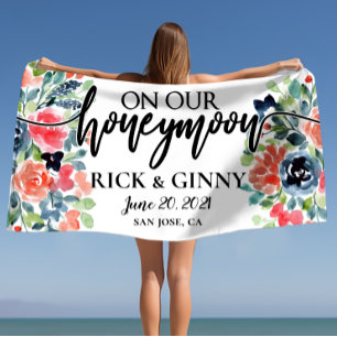 Preppy Chic Floral Honeymoon Gifts Personalised  Beach Towel