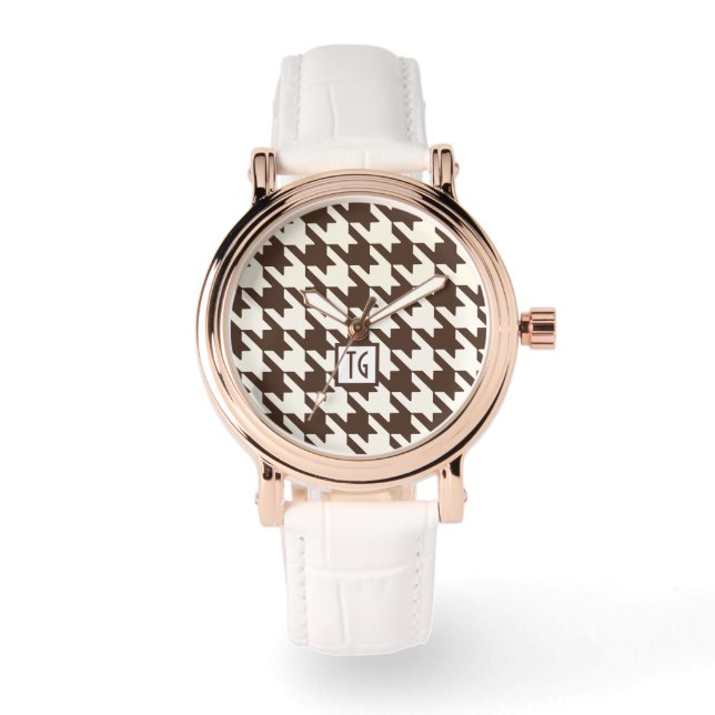 Preppy Chic Houndstooth Brown Monogram Watch (Front)