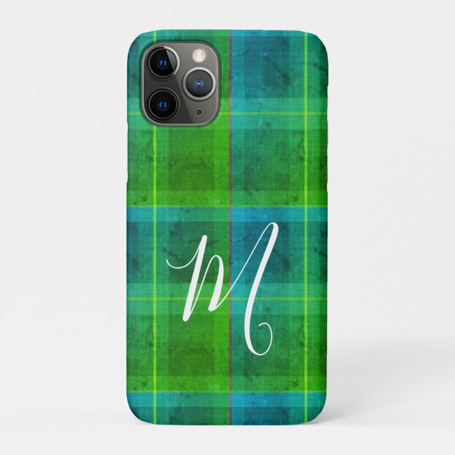 Preppy chic initial green & blue tartan plaid Case-Mate iPhone case (Back)