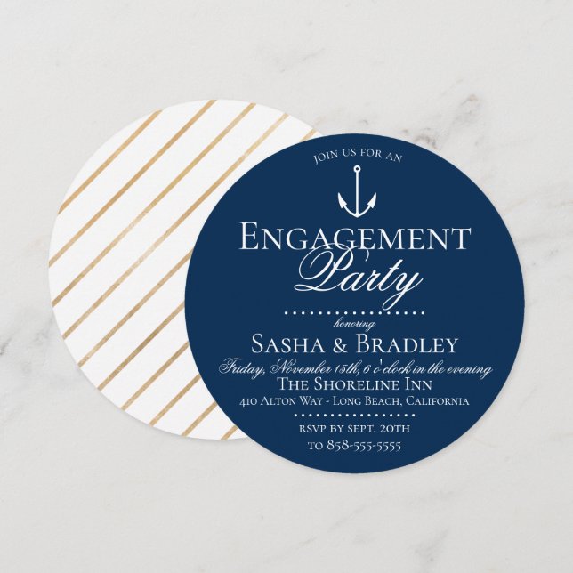 Preppy Chic Nautical Navy Engagement Party Invitation (Front/Back)
