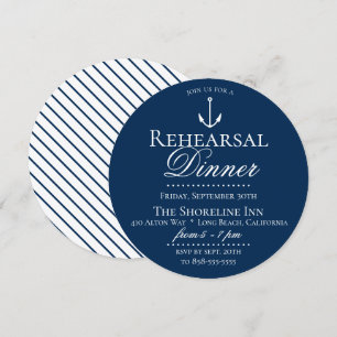Preppy Chic Nautical Navy Rehearsal Dinner Invitation