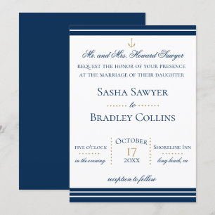 Preppy Chic Navy Nautical Wedding Invitation