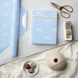 Preppy Chic Pastel Blue Bow Pattern Spring Summer Wrapping Paper