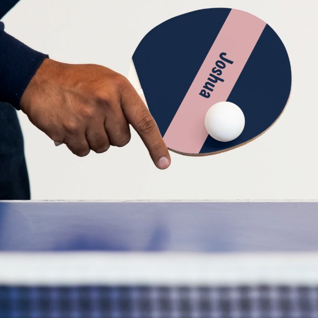 Preppy Chic Pink and Navy Personalised Name Ping Pong Paddle (Insitu)