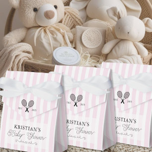 Preppy Chic Pink Stripes Baby Shower Tennis Theme Favour Box