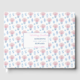 Preppy Chinese Jars Navy Blue and Pink Wedding Guest Book