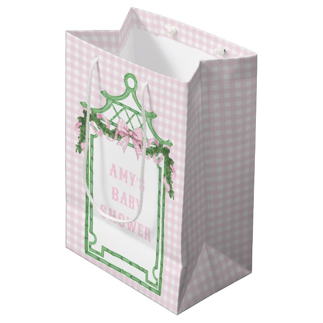 Preppy Chinoiserie Christmas Pagoda Baby Shower Medium Gift Bag (Front Angled)