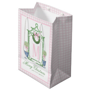 Preppy Chinoiserie Christmas Pagoda Monogram  Medium Gift Bag