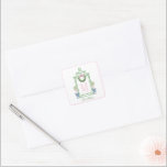 Preppy Chinoiserie Christmas Pagoda Monogram  Square Sticker<br><div class="desc">This Christmas sticker has a Preppy Chinoiserie design featuring a green bamboo pagoda frame with a Christmas wreath with a pink bow and two topiaries in Chinoiserie pots. You can personalise with a name and your initial.</div>